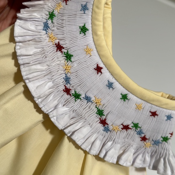 The Beaufort Bonnet Company TBBC smocked yellow star bumble 18/24M, EUC - Picture 2 of 2